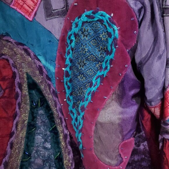 Vintage Sandy Starkman Jacket Women XL Burgundy Pink Blue Paisley Patchwork Boho - Picture 8 of 16